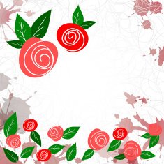 Template with laconic sketch roses and leaves N3