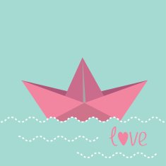 Origami paper boat and waves Love card
