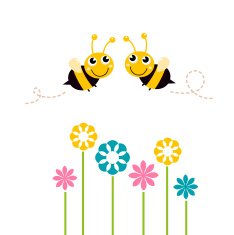 Cute beautiful bees with colorful flowers isolated on white N2