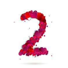 Number two 2 made from red hearts Love alphabet