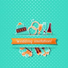 Wedding invitation card with stickers in retro style N3