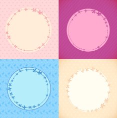 Set of retro banners with round floral frames N2
