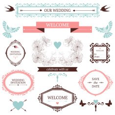 Decorative set of ornamental objects and signs