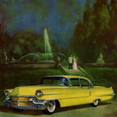 Yellow Vintage Car in Front of Fountian