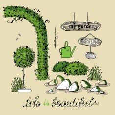Set of hand drawn garden plants rock colored