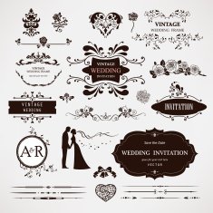 Vector design elements and calligraphic page decorations for wedding
