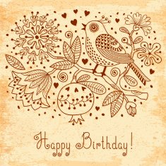 Vintage Festive card with flowers and birds N2
