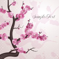 Cherry flowers Card with spring blossom
