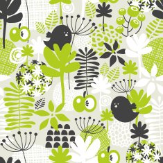 Seamless pattern with green grass and dark birds