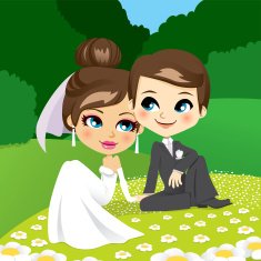 Newlyweds Sitting on Garden N2