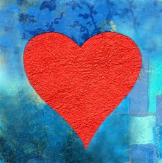 Red heart on blue background N2