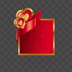 Valentines illustration golden luxury ornate frame & hearts with ribbon