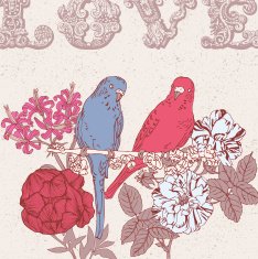 Cute parrots in vector Valentine card