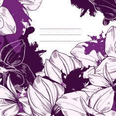 beautiful frame of abstract flowers orchids with paint splashes