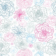 Gray and pink lineart florals seamless pattern background