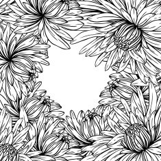 frame of black and white monochrome flowers