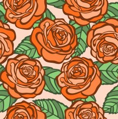 seamless background orange roses with green leaves in old style