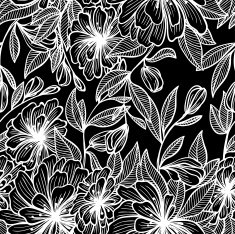 Monochrome seamless pattern of abstract flowers N24