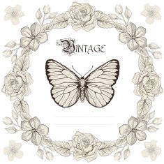 floral frame and butterfly engraving style N2