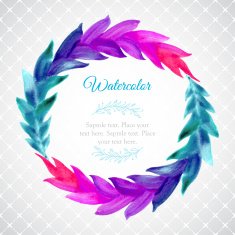 Watercolor template with wreath of colorful leaves N2