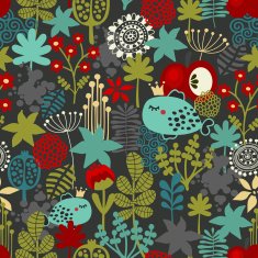 Seamless pattern with fantastic flora and fish