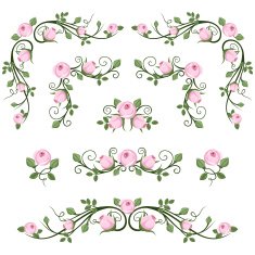 Vintage calligraphic vignettes with pink roses Vector illustration