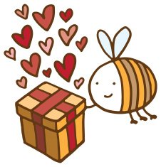 Bee holding a present with hearts N2