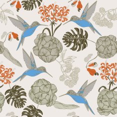 Hand draw tropical flower and bird seamless pattern background N2