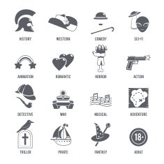 Film Genres Icons Black Set