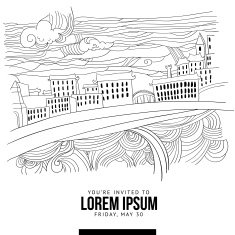Sketch styled abstract tourist location N2