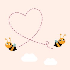 Flying retro bees making big love heart in the air