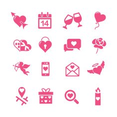 Valentine's day silhouette pink icons set