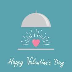 Silver platter cloche pink shining heart Flat design Valentines day