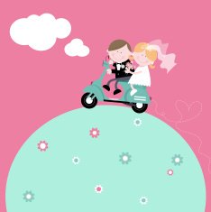 Bride and Groom on scooter