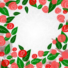 Template with laconic sketch roses and leaves N4