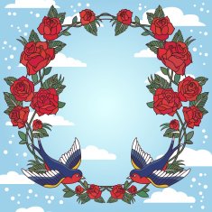 Old school frame with roses and birds N9
