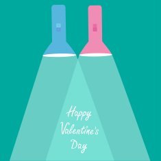 Pink and blue flashlights with rays of light Flat design