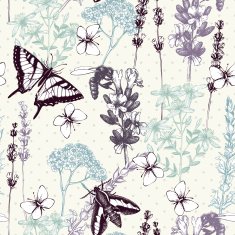 Vintage background with lilac lavender flowers sketch N3