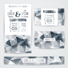 Wedding invitation cards template with abstract polygonal silver N2