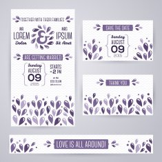 Wedding invitation cards template with abstract violet elements