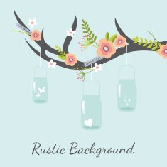 Mason jars and flowers background