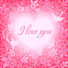 Birds and Floral Pattern with I Love You Calligraphy