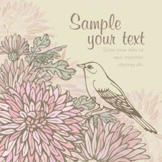Vector watercolor spring illustration with bird and leaf N4