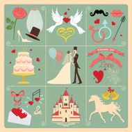 Set of wedding invitation design elements icons Vintage