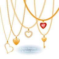 Set of golden chains with heart pendants Include brushes