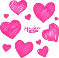 Pink marker stains textured hearts set