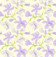 Vector seamless floral pattern with pastel purple lilies