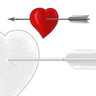 Vintage Heart with Arrow in engraving style N2
