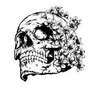 Skull with flowers (black and white version)