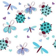 Romantic seamless pattern with dragonflies ladybugs